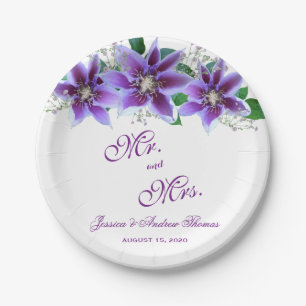 Classy Chic Clematis Wedding Paper Plate
