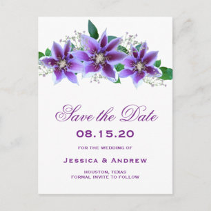 Classy Chic Clematis Wedding Save The Date Announcement Postcard