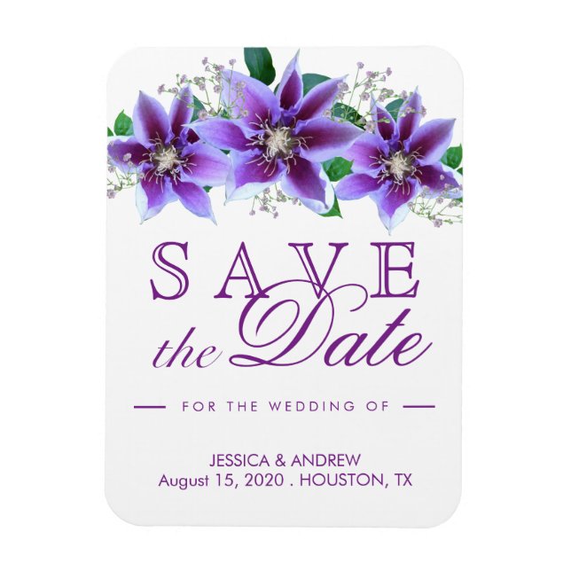 Classy Chic Clematis Wedding Save The Date Magnet (Vertical)