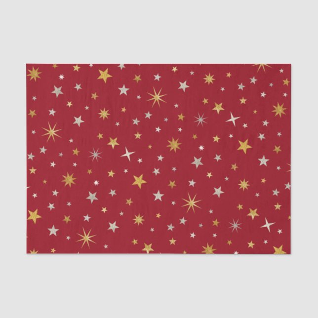 Classy Chic Elegant Gold Silver Red Christmas Star Tissue Paper (Front)