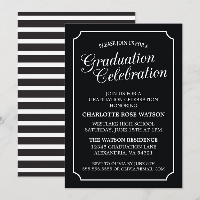 CLASSY CHIC ELEGANT GRADUATION PARTY INVITATION (Front/Back)
