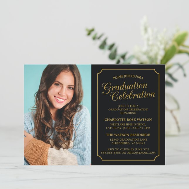 CLASSY CHIC ELEGANT GRADUATION PARTY INVITATION (Standing Front)