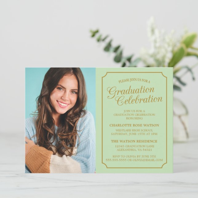 CLASSY CHIC ELEGANT GRADUATION PARTY INVITATION (Standing Front)