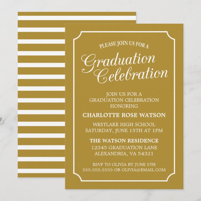 CLASSY CHIC ELEGANT GRADUTY INVITATION PARTI (Devant / Derrière)