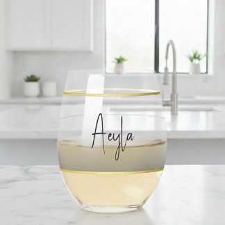 Classy Chic Elegant Modern Black Personalized Stemless Wine Glass