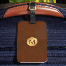 Classy Chic Faux Brown Leather & Gold Monogram 