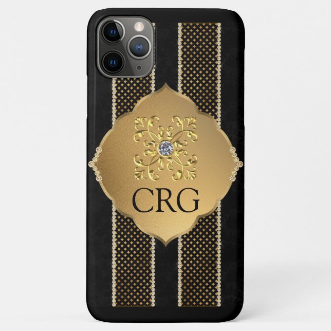 Classy Chic Gold Black Bling Monogram Case-Mate iPhone Case (Back)