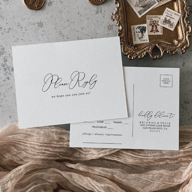 Classy Chic Minimalist Menu Choice RSVP  Postcard (Creator Uploaded)