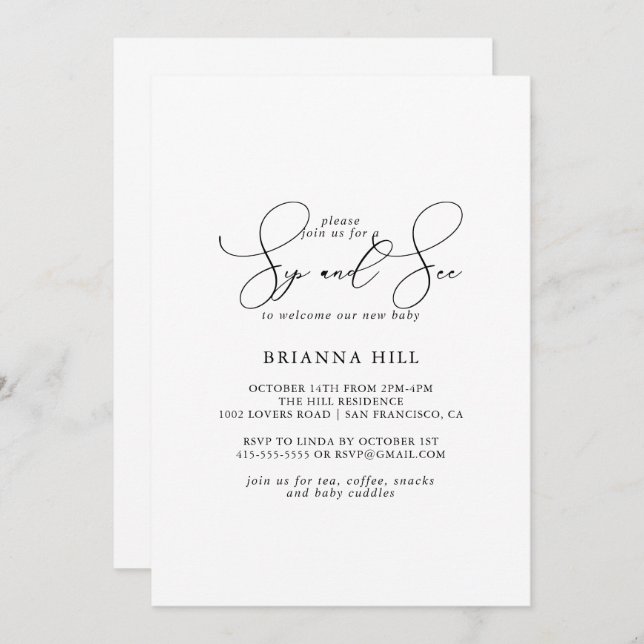 Classy Chic Minimalist Sip and See  Invitation (Front/Back)
