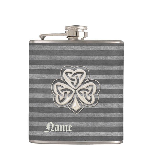 Classy chic pearl lucky shamrock personalized hip flask (Front)
