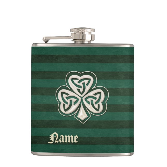 Classy chic pearl lucky shamrock personalized hip flask (Front)