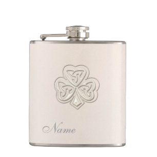 Classy chic pearl lucky shamrock personalized hip flask
