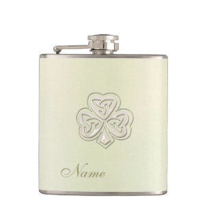 Classy chic pearl lucky shamrock personalized hip flask