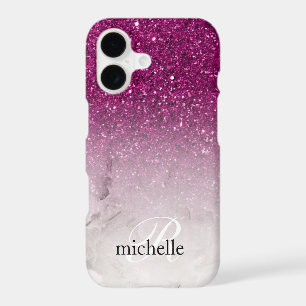 Classy Chic Purple Glitter Ombre Marble Monogram