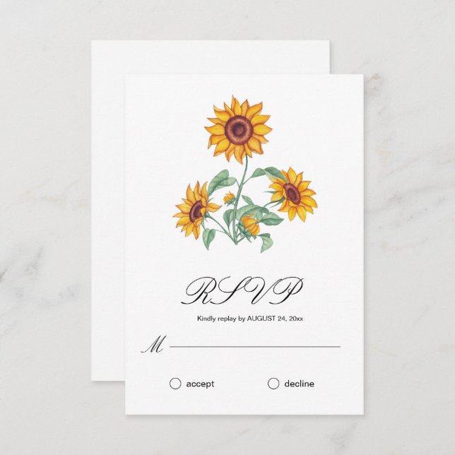 Classy Chic Sunflowers Botanical RSVP Card (Front/Back)