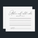 Classy Chic Wedding Advice Card<br><div class="desc">This classy chic wedding advice card is perfect for a rustic wedding. The simple and elegant design features classic and fancy script typography in black and white. These cards are perfect for a wedding, bridal shower, baby shower, graduation party & more. Personalize the cards with the names of the bride...</div>