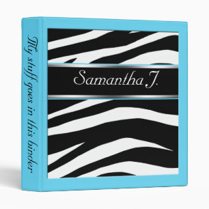 Classy Chic Zebra Print Personalized Aqua Binder