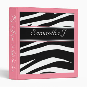 Classy Chic Zebra Print Personalized Pink Binder