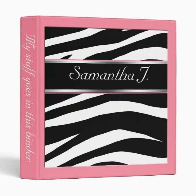Classy Chic Zebra Print Personalized Pink Binder (Front/Spine)