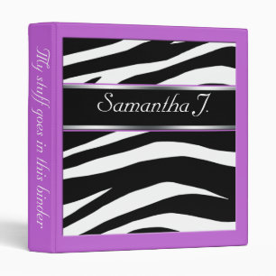 Classy Chic Zebra Print Personalized Purple Binder