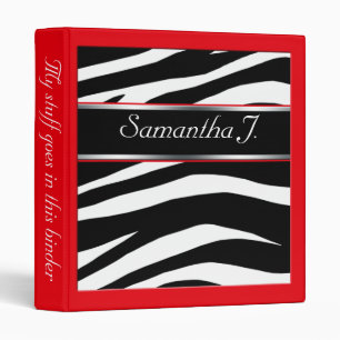 Classy Chic Zebra Print Personalized Red Binder