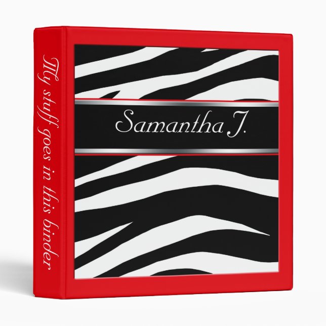 Classy Chic Zebra Print Personalized Red Binder (Front/Spine)