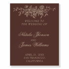 Classy Chocolate Brown Floral Wedding Welcome Sign