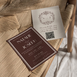 Classy Chocolate Brown Old Money QR Code Wedding Invitation