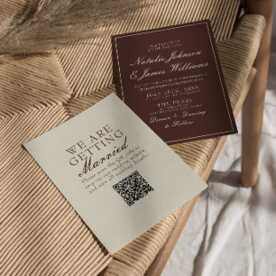 Classy Chocolate Brown Old Money QR Code Wedding Invitation