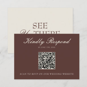 Classy Chocolate Brown Old Money QR Code Wedding  RSVP Card