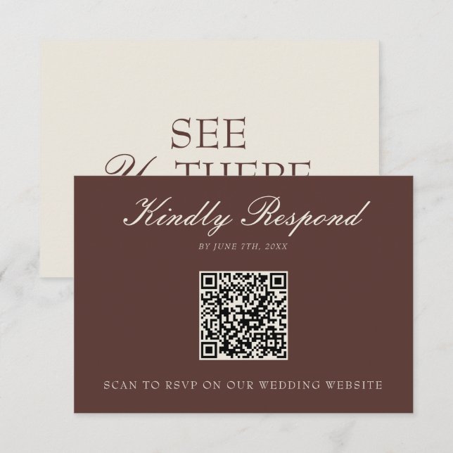 Classy Chocolate Brown Old Money QR Code Wedding  RSVP Card (Front/Back)