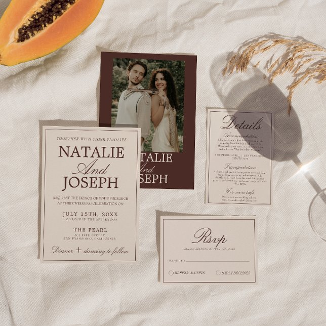 Classy Chocolate Brown Old Money Retro Wedding Invitation (Creator Uploaded)
