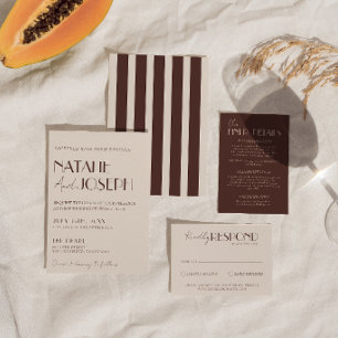 Classy Chocolate Brown Old Money Stripes Wedding Invitation
