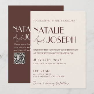 Classy Chocolate Brown QR Code Old Money Wedding Invitation