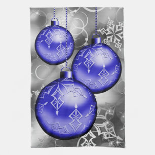 Classy Christmas Blue Silver Grey Kitchen Towel