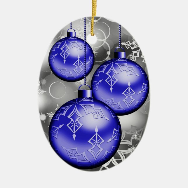 Classy Christmas Blue Silver Grey Ornament (Front)