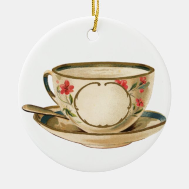 Classy Christmas Ornament Ceramic Round Teacup (Front)