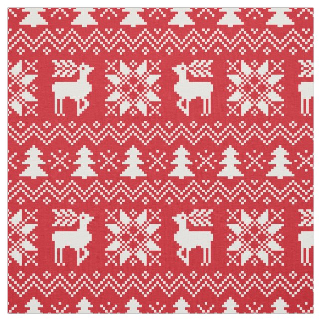 Classy Christmas Sweater Inspired Red Pattern Fabric (Swatch)