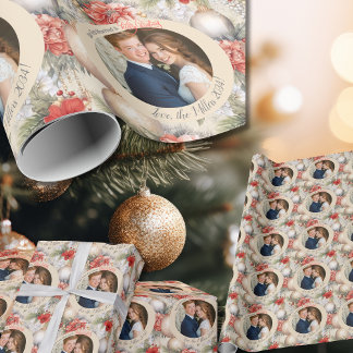 Classy Circle Our First Married Christmas Photo Wrapping Paper