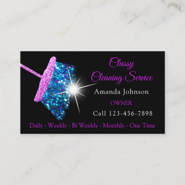 Classy Cleaning Residence Services Pink Blue Spark Business Card (Front)