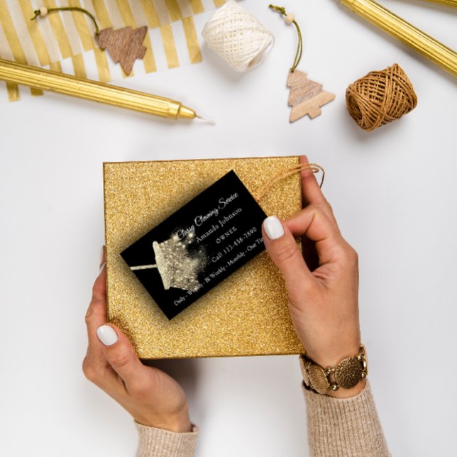 Classy Cleaning Service Elegant Sparkly Gold Business Card (Classy Cleaning Service Elegant Sparkly Gold Business Card)