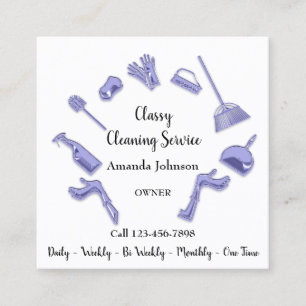 Classy Cleaning Service House Logo Maid Office Square Business Card