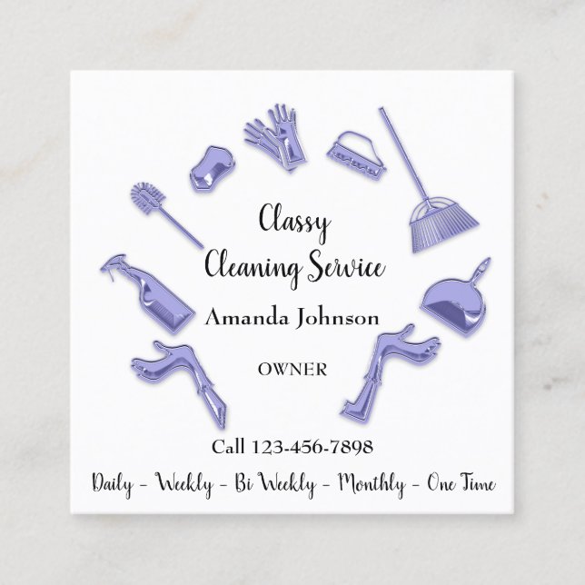 Classy Cleaning Service House Logo Maid Office Square Business Card (Front)