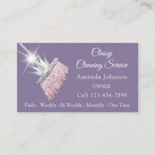 Classy Cleaning Service Maid Broom Crown Purple Business Card