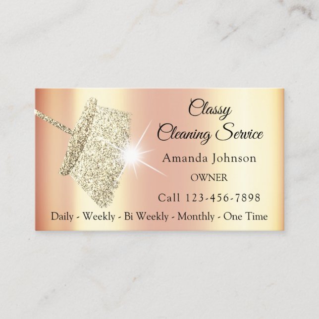 Classy Cleaning Service Maid Gold Coral Hausekeepe Business Card (Front)