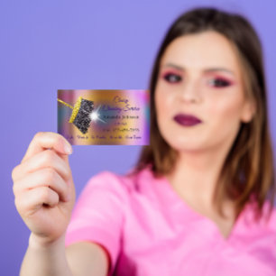 Classy Cleaning Service Maid Gold Silver Holograph Business Card