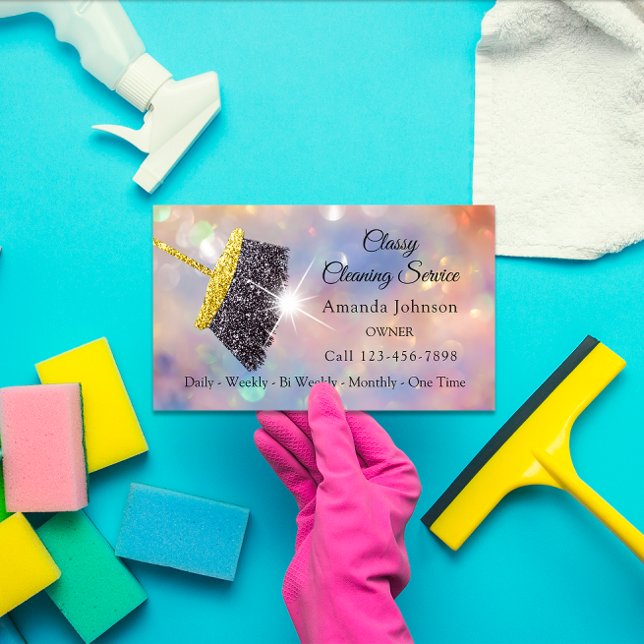 Classy Cleaning Service Maid Gold Silver Rose Business Card (Classy Cleaning Service Maid Gold Silver Rose Business Card)