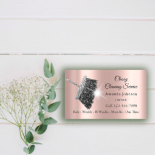 Classy Cleaning Service Maid Grey Silver Rose Business Card