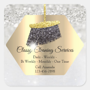 Classy Cleaning Service Maid Housekeeper Grey Gold Square Sticker