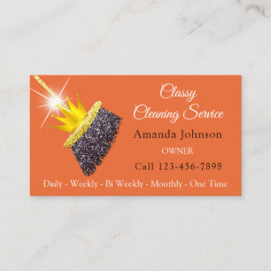 Classy Cleaning Service Maid Orange Gold Crown Business Card